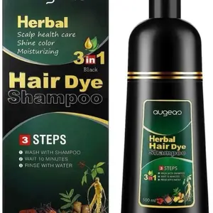 Augues 500ML  Black Hair Dye Shampoo 3 in 1 shampoo covers gray hair Herbal Ingredients , hair dye shampoo for coloring , long lasting