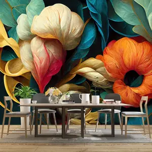 3D Floral - Wall Mural | Large Wallpaper for Living Room Bedroom Background Wall Decoration - (Not Peel N' Stick)