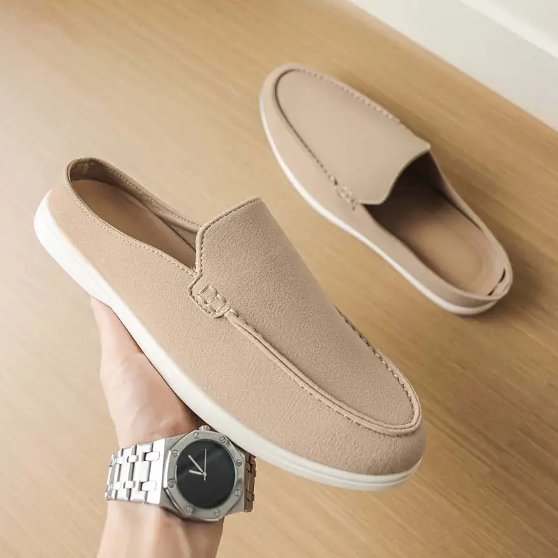 Men's Classic Slip-On Loafers, Comfortable Flat Bottom Shoes in Earthy Beige, Easy On & Off Casual Footwear with White Sole, Classic Slip-Ons & Flat Shoes, Comfy Style Loafers, Earthy Loafers