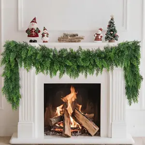 6 Ft 2 Pcs Artificial Cedar Garlands, Fluffy Drape Soft Realistic Cedar  Garland, Green Artificial Greenery Garland for Table, Mantle, Wall, Indoor, Outdoor Winter Christmas Decorations (2, 6 FT)