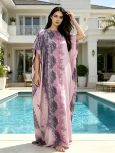 Women's Boho Gradient Robe Dress Set, Loose-Fitting Batwing Sleeve, Elegant Scarf Included, Perfect for Casual Vacation & Daily Wear, Mother's Day Gift