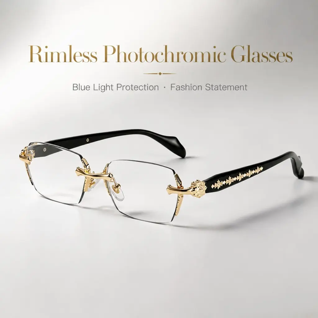 Unisex Retro Frameless Square Glasses Blue Light 1-Pack - Rectangle Metal Tr+ Frames, Diamond Edges, UV Sun Protection, Anti-Fatigue Lenses, Non-Prescription Adult Eyewear for Computer Use (Free Gifts Included), Blue Light Glasses