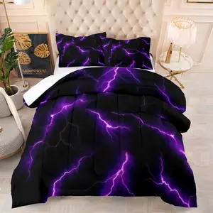 Lightning Print Pattern Comforter Set, Soft And Durable Bedding Set, Includes 1 Comforter And 1 Or 2 Pillowcases, Suitable For Children And Adults Daily Holiday Birthday Gifts Bedroom Decorations