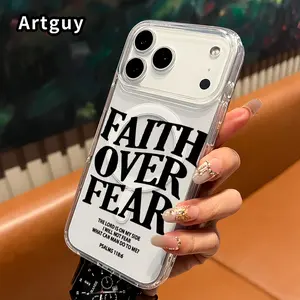 Magnetic Phone Case Compatible with iPhone 17 Pro Max 16 Plus 15 14 13 12 11 Air E Faith Prevails Fear Pattern Acrylic Shock-resistant Ultra Slim Phone Cover for boy girl