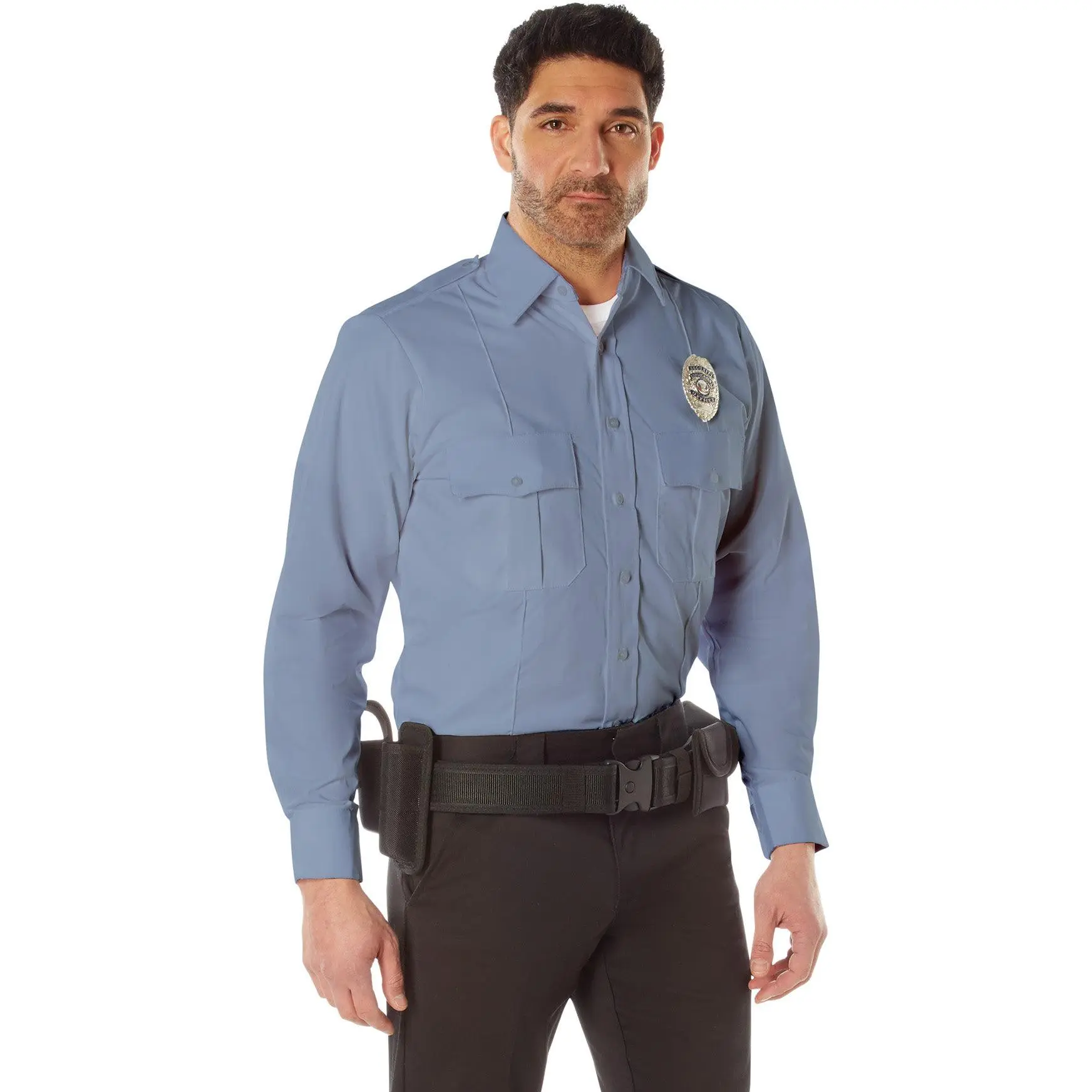 Men's Official Law Enforcement Long-Sleeve Uniform Shirt - Light Blue Dress Shirt with Durable Fabric and Badge Compatibility, Men's Workwear & Menswear Essential