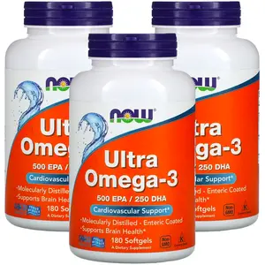 NOW Foods Now Foods, (3 Pack) Ultra Omega-3, 500 EPA/250 DHA, 180 Softgels