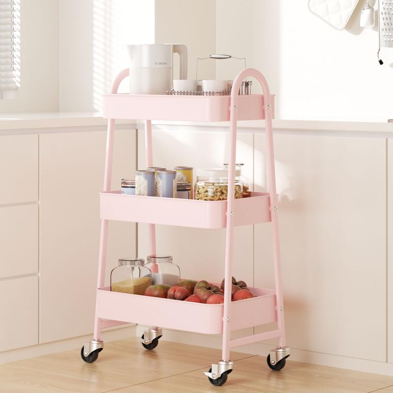 3 Tier Metal Storage Utility Cart with Wheels - Kitchen Storage Trolley, Rolling Bathroom, Casters for Narrow Spaces, Ideal for Bedside Use