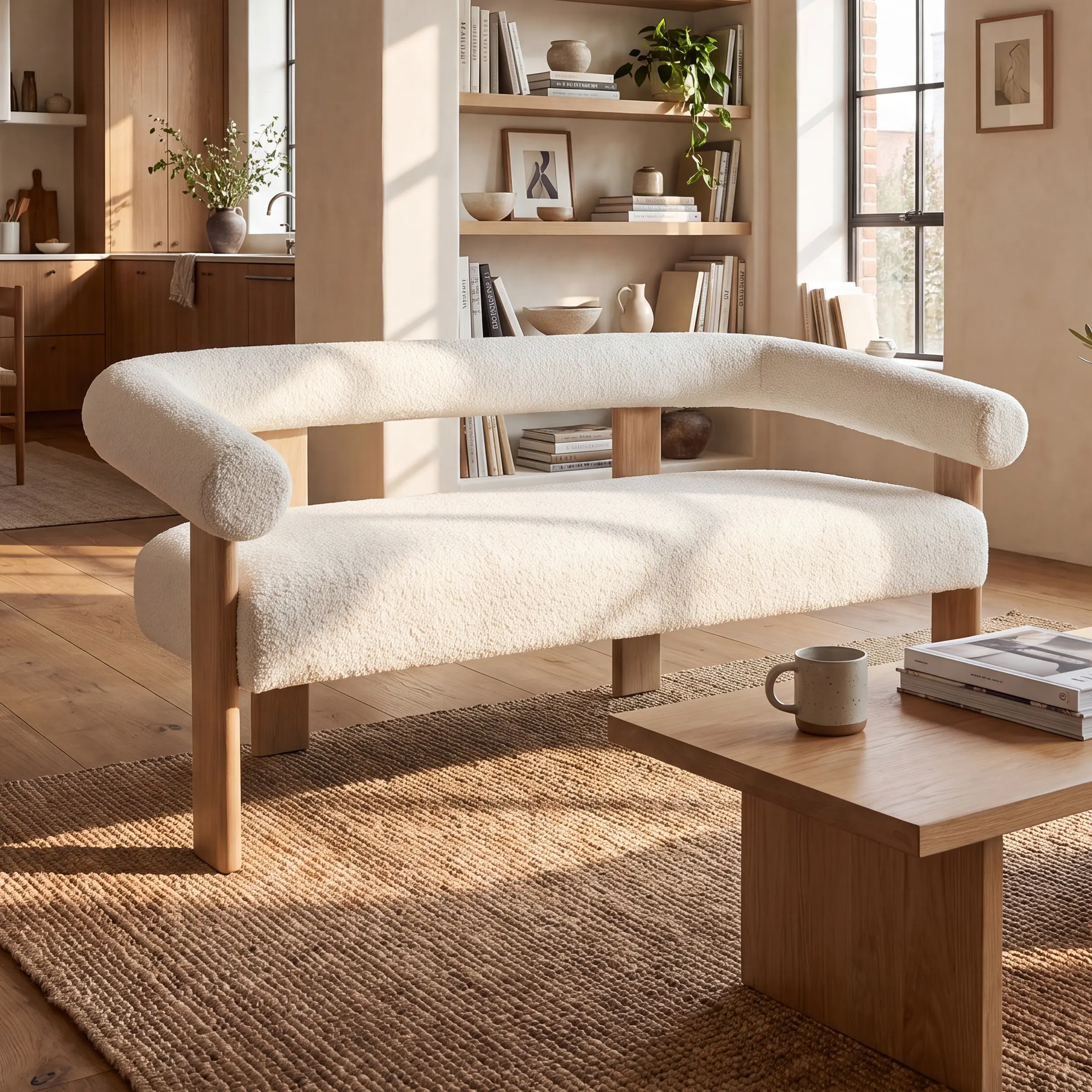 CHAIRUS 2-Seat Boucle Loveseat - Modern Fixed-Arms Ergonomic Sofa with High-Density Foam, Wrapped Coils Support, Rubberwood Frame, Airy Design for Small Space Apartment, Living Room