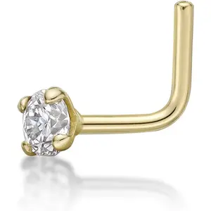 20 Gauge 0.01 to 0.07 Carat Lab Grown  L-Shaped Nose Stud for Women - 14k White  1.3 to 2.7 (D-E, VVS1-VVS2 to I2-I3, cttw) Nose Ring - 20G Unisex Nostril