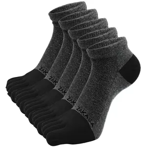 5-Finger Athletic Toe Socks for Men & Women, 5 Pairs Breathable COOLMAX Cotton No Show Style with Arch Support & Moisture Wicking, Breatheable Ankle Socks