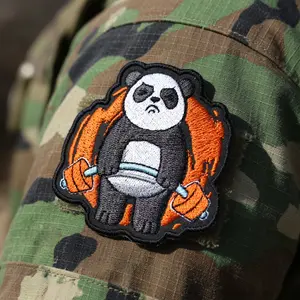Fun Fitness Panda Embroidered Tactical Patch Hook&Loop Patches Cute Weightlifting Panda Morale Badge Military Backpack Stickers