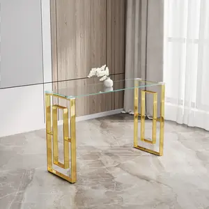 Console Table Stainless Steel Glass, Meal side table Golden Clear bs-02