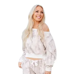 Avery Light Woodland Camo Fleece Off The Shoulder Long Sleeve Sweatshirt for Women Cozy Stylish Design Versatile Comfortable