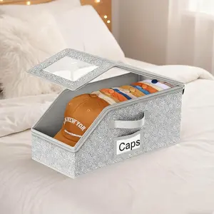 Stackable Hat Organizer for Baseball Caps with Clear Window Gray 24 Hats Storage Box Flip Top Access for Closet Bedroom Shelf Dust Proof Breathable Material baskets