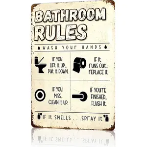 Bathroom Rules Funny Humorous 8x12 Inch Aluminum Metal Sign - Vintage Wall Decor for Bathroom, Restroom, Home, Apartment - Funny Sarcastic Bathroom Tin Sign