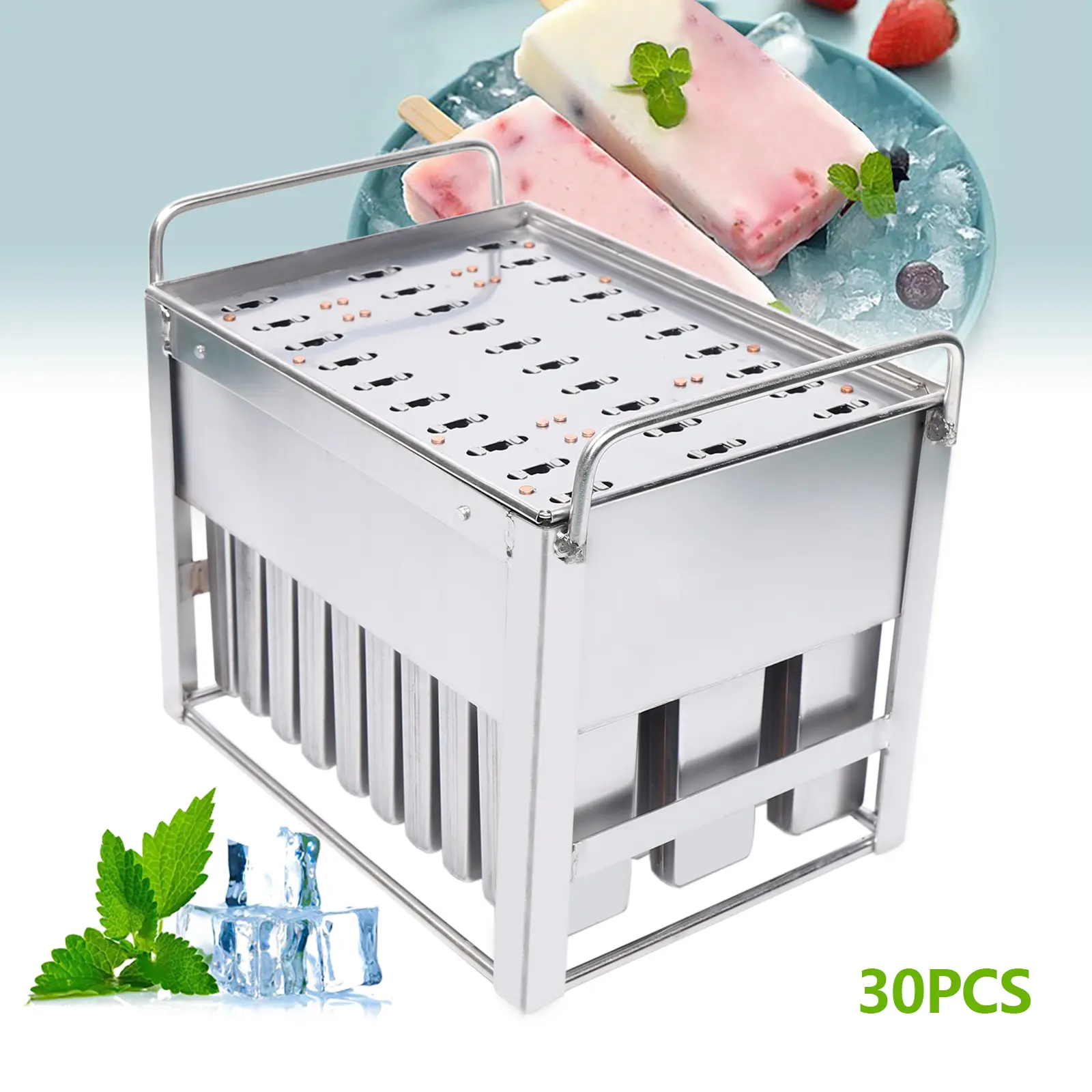 30 PCS Stainless Steel Silver Popsicle Molds with Lolly Stick Holders, Kitchenware, Food Dessert Utensils, Bakeware Baking Tins & Molds, Popsicles Molds
