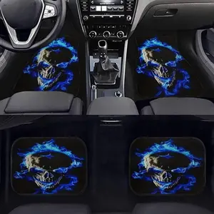 4-Piece Skull Print Car Mats Set, Non-Slip Easy Clean Durable Polyester Carpet, All-Season Floor Mat for Suv Truck Car