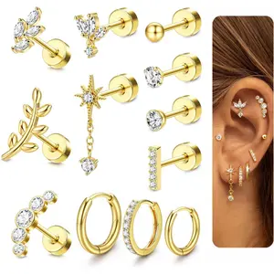 MILACOLATO 16G Cartilage Earrings for Women Flat Back Earrings Hypoallergenic Surgical Steel Small Flatback Stud Hoop Cartilage Earring Stacks Helix Conch Tragus Daith Piercing Jewelry 12 PCS(Single)