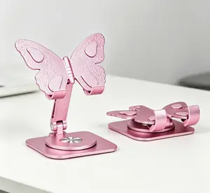 Butterfly Shaped Phone Stand, 360° Rotation Adjustable Metal Desktop Holder, Foldable Portable Phone Bracket, Universal Non-Slip Support for Smartphones, Stylish Bedroom Decor & Ideal Gift for Girls,teacher appreciation gifts