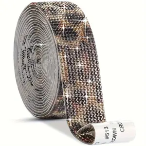 2pcs 6 Row Self-Adhesive Crystal Rhinestone Glitter Trim Ribbon Strips, DIY Ice Sparkle Sticker Rolls, Craft Supplies for Home Decor, Phone, Car, Jewelry Making