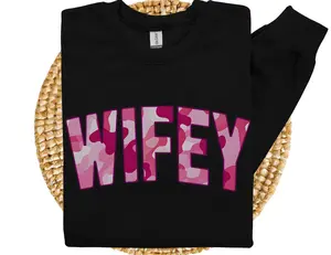 Hunter’s Wifey Sweatshirt, Funny Hunting Widow Pullover, Pink Camo Cozy Crewneck Gift for Wife, Made in USA