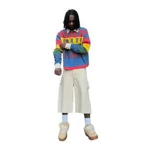 Rainbow contrast element Polo shirt men's loose sports top shopping jacket long sleeved casual tropical Menswear Fashion