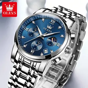 OLEVS Genuine Men's Watch Stainless Steel Waterproof Date Luminous Diamond Roman Numeral Watch Moon Phase Watch Birthday Gift 2858 【Reloj de cuarzo de hombre】
