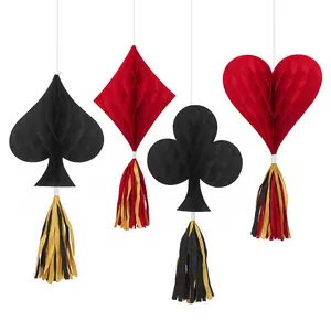 Casino-Themed Honeycomb Hanging Decorations with Tassels - 4 Pack