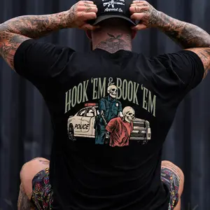 Police Hook 'em & Book 'em Printed Men's T-shirt Gifts for the Man of Character,Merch gift Breathable Casual Classic Fabric