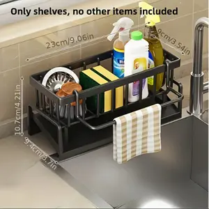 Kitchen Sink Drain Rack Metal Sponge Holder Multifunctional Storage Organizer Carbon Steel Sink Caddy