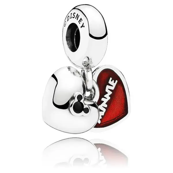 Pandora Disney Classic Mickey and Minnie Heart Dangle Charm 791441NCK, Unisex Character Costume Jewelry for Everyday Wear, Daily