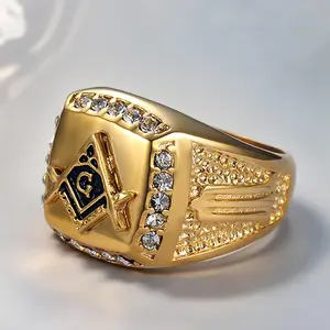 European and American Hip Hop Punk Synthetic Zircon AG Stainless Steel Ring Fashion Men's Ring Jewelry Accessories