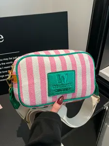 Minimalist Striped Letter Design Small Square Bag, Versatile Crossbody Shoulder Bag, Perfect for Daily Outing, Work, Commute, Stylish Square Bag, Shoulder Purse