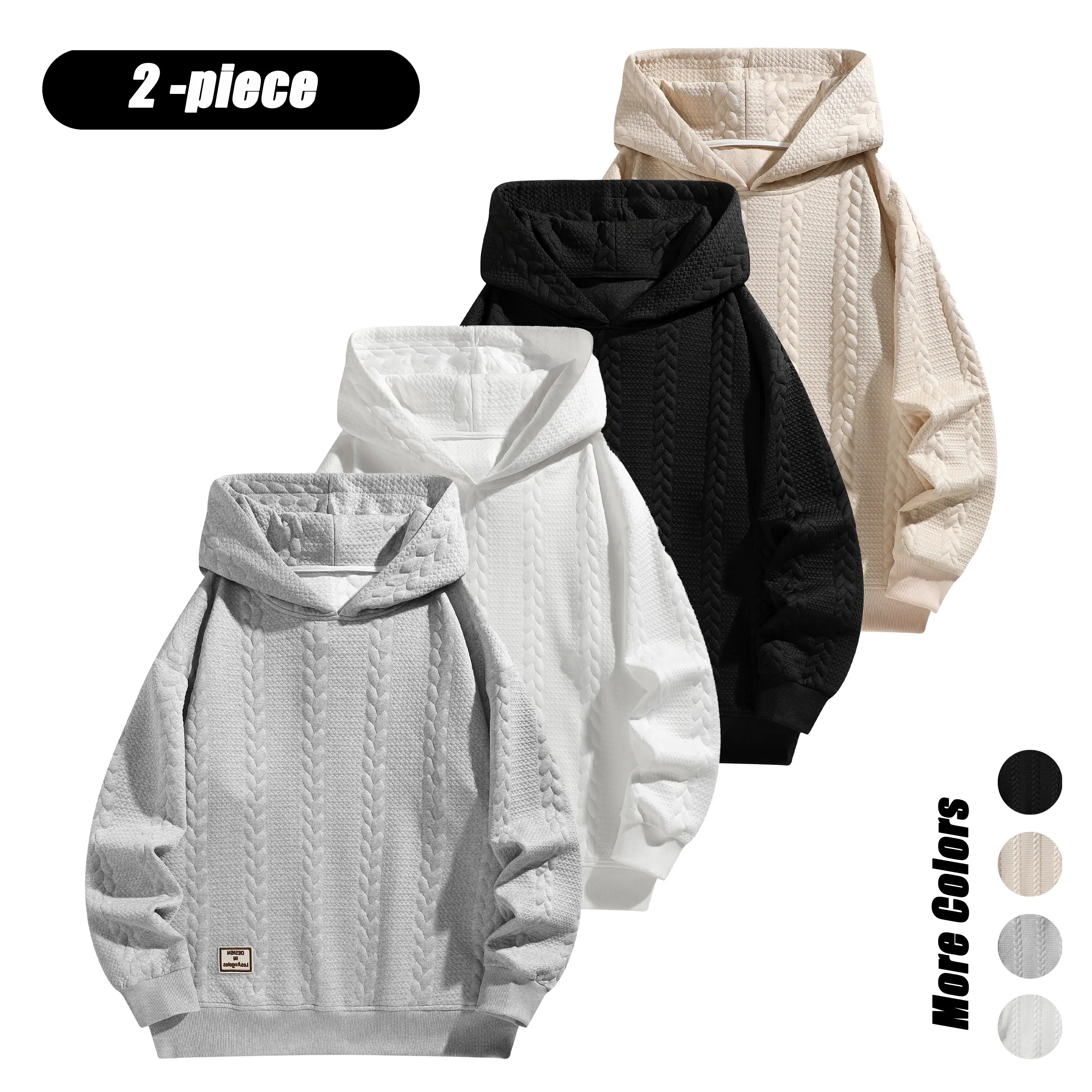 Men's Stylish Textured Hoodie - Full-Length, Loose-Fit, Drop-Shoulder Pullover Tops for Casual Winter Athletic Apparel, Men's Sweatshirts