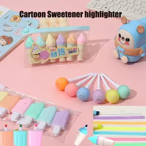 6pcs Cartoon Ice Cream Fluorescent Pens, Mini Marker Set, Bright Colors, Writing Tools, Graffiti Pen, Vibrant Markers for Kids