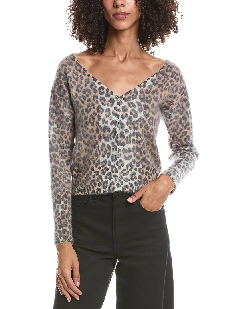Brodie Cashmere Belle Brushed Leopard Button Back Cashmere Sweater