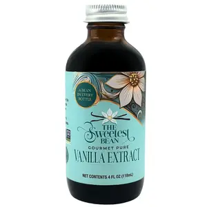 The Sweetest Bean Gourmet Ugandan Vanilla Extract 4oz Non-GMO Gluten Free with Vanilla Bean Inside for Enhanced Flavor