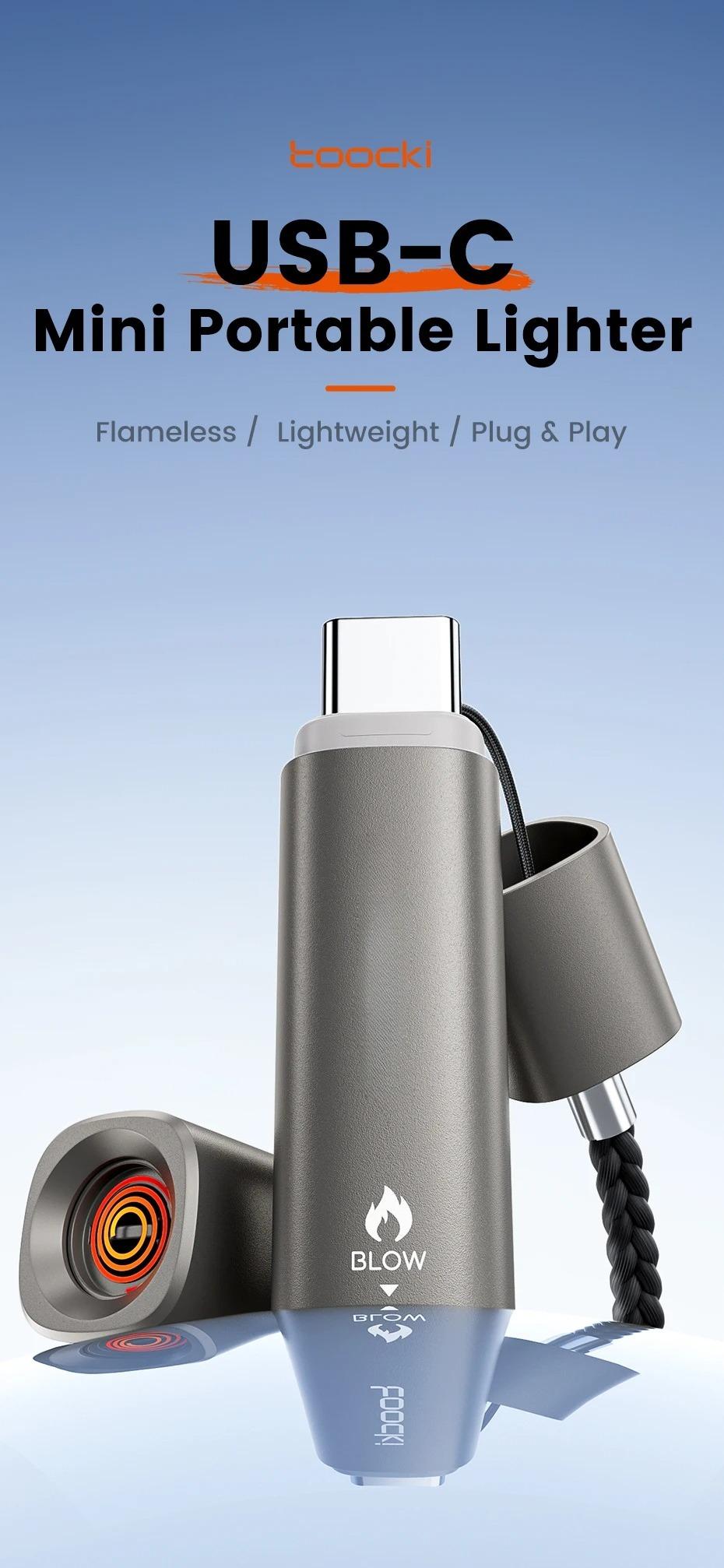 Unisex Modern USB-C Mini Electric Lighter - Plug&Play, Blow-to-Light, Flameless, Windproof, Fast Ignition with Tungsten Wire, Smart Auto-Off, Overheat Prevention, Universal Power for Camping & Hiking, Outdoor Camping, Prevents Overheating