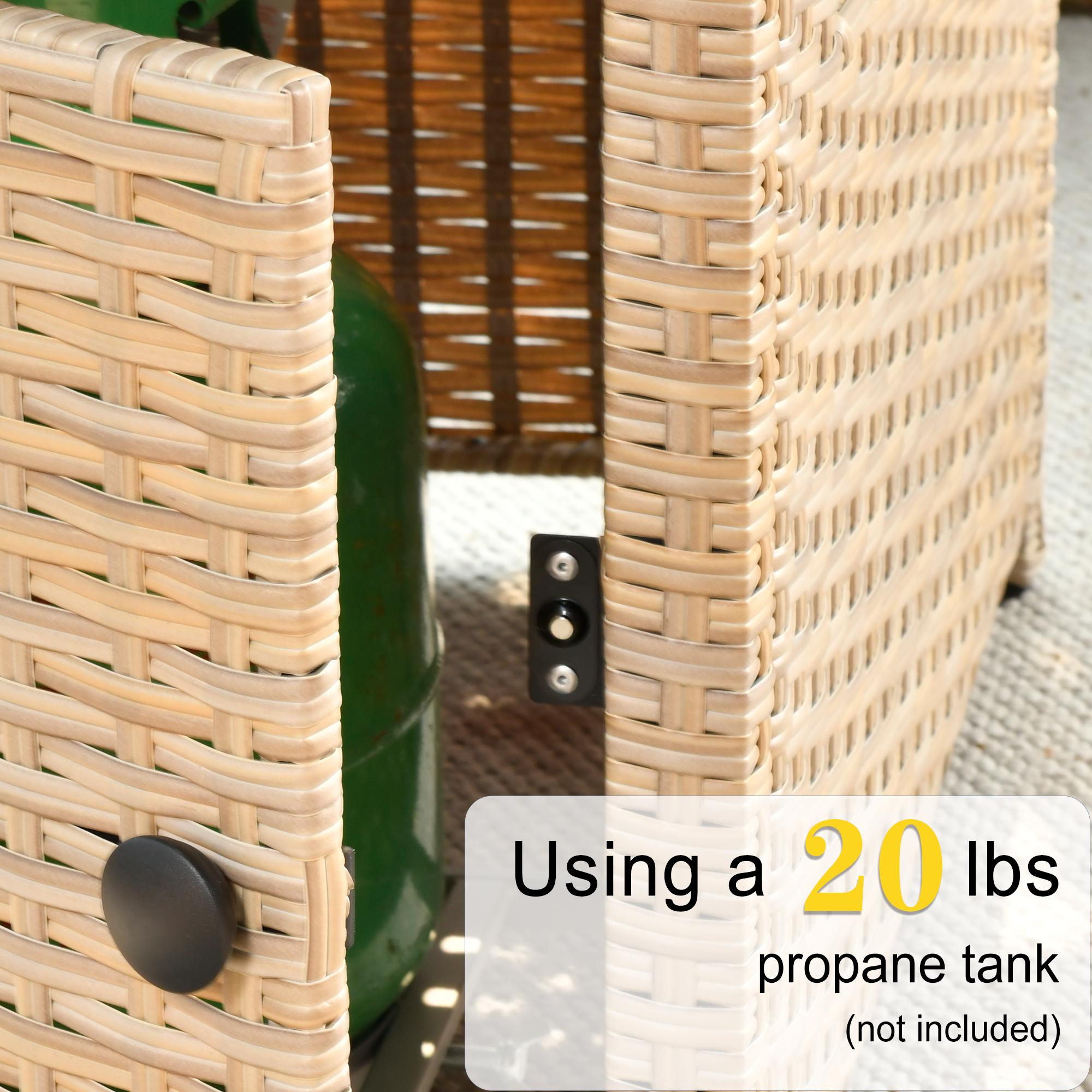 【Summer Clearance】OVIOS 42" Patio Fire Pit Table, 50,000 BTU Outdoor Wicker Rattan Fire Table, Propane Fire pits with Ceramic Tabletop, Waterproof Cover, Lid and Lava Rock, 2 in 1 Rectangular/Square Fire pit