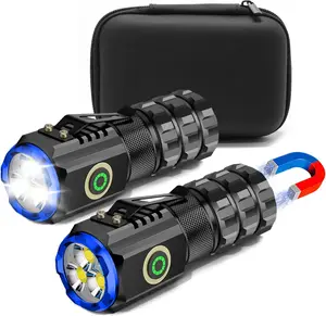 2-Pack Portable LED Mini Flashlight, Rechargeable EDC Small Pocket Flashlight 6 Lighting Modes w/ Clip  for Camping Hiking Night Walking Running Outdoor