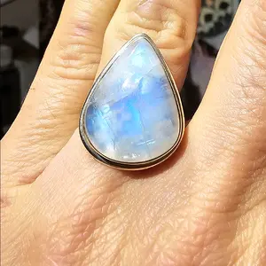 Rainbow Moonstone 925 silver ring size 8.