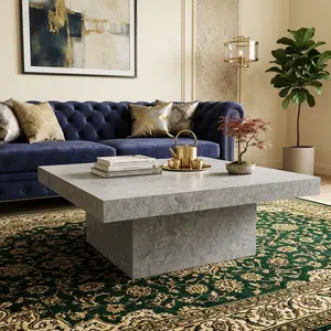 35.4" Square Wood Top Coffee Table, Modern Simple Center Table for Living Room, Farmhouse Industrial Low Profile Coffee Table, Home Furniture for Apartment Bedroom Office, Sturdy Wood Tabletop, 12.2"H x 35.4"W x 35.4"D