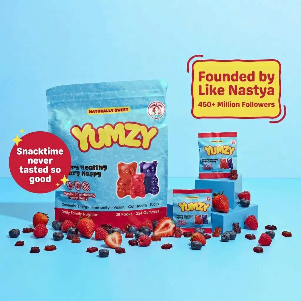 Yumzy Superfood Gummies | Daily Superfood Multivitamin | Vitamins A C D3 K2 MK-7 | Prebiotic Fiber | Fruit and Vegetable Nutrition Blend | Low Sugar | Stevia Sweetened | No Artificial Dyes | Allergen Free | Clean Ingredients | 28 Snack Packs