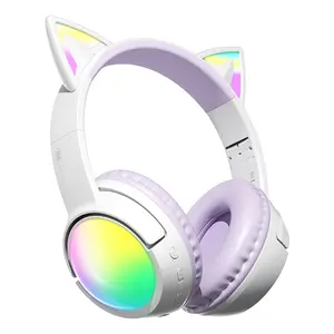 Cat Ear RGB Wireless Gaming Headset for Teens & Kids - Bluetooth 5.3, 40H Playtime, Hi-Fi Sound & Foldable Design with LED Lights, Adorable Cute Headphones Perfect for Gaming, Music, School & as a Gift for Girls and Boys, Purple