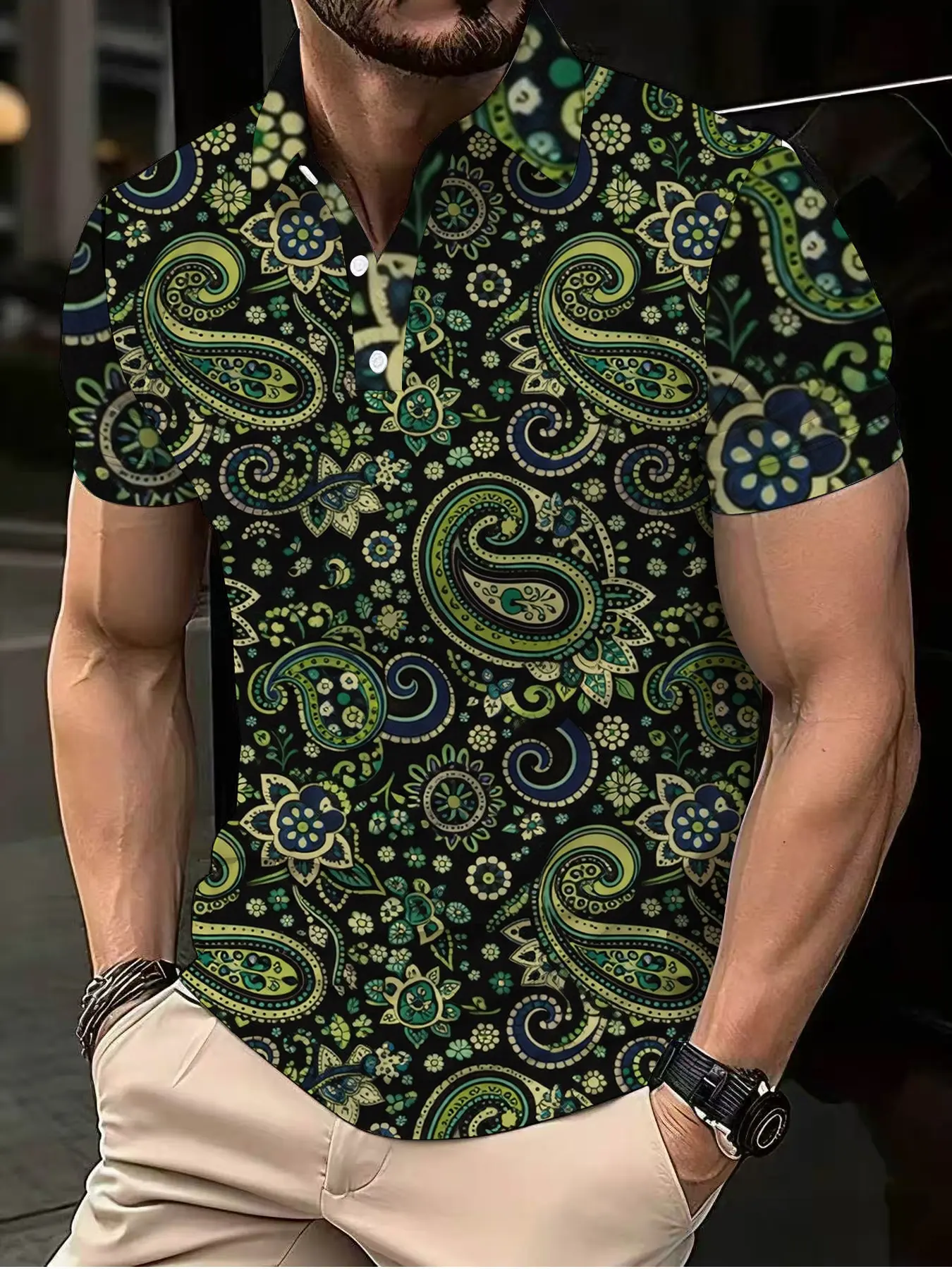 Ethnic geometric totem paisley vintage and individual men's casual short-sleeved polo shirt