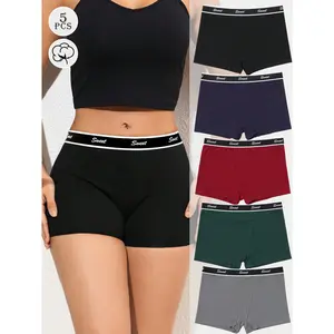 5 Pack Multicolor Cotton Women Shorts Comfortable Minimalist  Ribbon Low Rise Boyshorts For Daily Wear Ideal For Sports And Relaxing