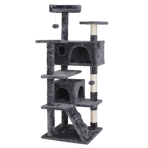 Segawe Modern Multi-Level Cat Tree Condo (55.1"H) - Plush Perches, Sisal Scratch Post, 2 Hideaways, Vertical Scratcher Board, 3 Small Spaces Fit, 55lb Capacity, Quick Setup, Apartment Accessories (25.9x25.5x55.1in,19.2x10.6x9.4in,11.4x11.4x8.4in,11.8in),