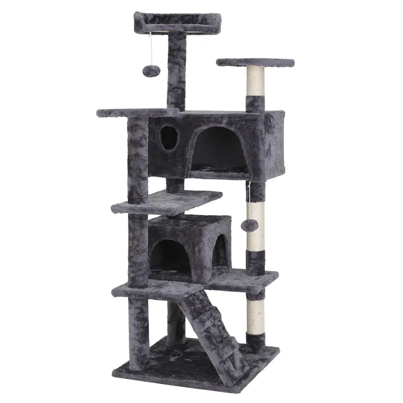 Segawe Modern Multi-Level Cat Tree Condo (55.1"H) - Plush Perches, Sisal Scratch Post, 2 Hideaways, Vertical Scratcher Board, 3 Small Spaces Fit, 55lb Capacity, Quick Setup, Apartment Accessories (25.9x25.5x55.1in,19.2x10.6x9.4in,11.4x11.4x8.4in,11.8in),