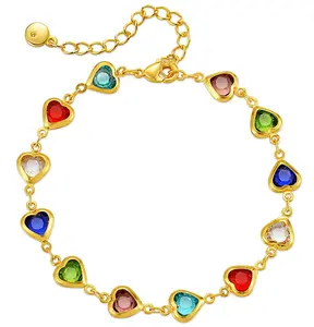 Multi-Color Crystal and Gold Plated Brass Anklet Bracelet For Women
