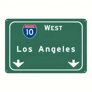 1pc Vintage Los Angeles Interstate 10 West Metal Sign, 7.87x11.8in Retro Tin Art Iron Wall Hanging Decor - Multipurpose, No Electricity Needed, Ideal Gift for Home, Bar, Farmhouse